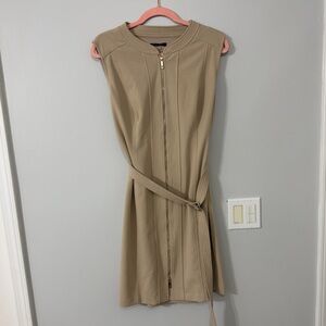 Tommy Hilfiger Tan Zip-Front Midi Dress